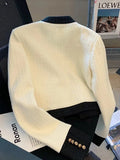 Spring Small Fragrance Tweed Jacket Female Blazer Coat Long Sleeve Button Short Coat Autumn Casual Women Office