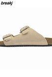 Size 35-40 Summer 2023Real Leather Shoes For Women Platform Slippers Fashion Buckle Heels Sandals Outdoor