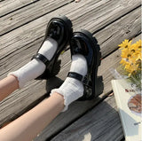 Breakj Jane Students College Wind Single Shoes Women 2023 Spring Autumn New One Word Buckle British Wind Small Leather Shoes