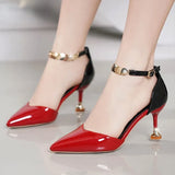 De Mujer Women Fashion Sweet Pointed Toe Buckles Strap Stiletto Heels Lady Cool Red Party Heel Shoes White