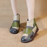 Head Layer Cowhide Flat Bottom Recreational Women's Boots National Wind Color Leather Short Boots Warm Comfortable Cotton