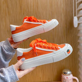 Style Woman Vulcanize Shoes 2022 Orange Students Basic Sleek Canvas Sneakers Casual Daily Wear Zapatillas