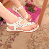 Women Sandals Summer Flat Heel Bohemian Sandal Flower Flip Flops Ladies Elastic Band Open Toes Summer Beach