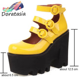 Female Mary Janes Pumps Brand Candy Color Buckle High Heel Platform Women Pumps Elegant Fashion Cool Pumk Goth