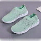 Shiny Crystal Knitted Sneakers Women 2023 Spring Breathable Mesh Flats Woman Plus Size Slip on Running Casual Shoes