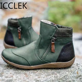 Women's Ankle Boots Round Toe Solid Color Ladies Boots Retro Pu Leather Comfortable Chelsea Boots Women Booties Big Size