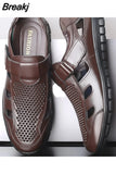 Summer Men Sandals Cozy Hollow Non-slip Soft Lighted Breathable All-match Wearable Fashion Work Shoes Casual Leather