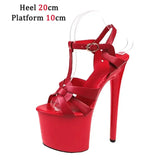 Sandals T-Strap Pole Dance Shoes Stripper Heels Platform Sandals Women Brand Weave Cross Peep Toe Summer Red