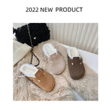Fashion Winter Fur Slipper Leather Mule Clogs Slippers Long Plush Warm Indoor Soft Cork Buckle Slides Footwear for