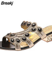 New 2023 Rhinestone Slippers Ladies Chunky Heels Hollow Casual Slippers Fashion Beach Shoes Woman Sandalias De