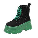 Green Punk Chunky Platform Ankle Boots for Women Autumn Winter Thick Bottom Motorcycle Boots Wedges Gothic Shoes