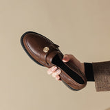 Women's Loafers British Style Mid Heel Round Toe Single Shoes Slip on Leather Shoes for Women School Casual Flats Туфли