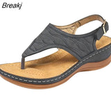 Women Strap Sandals Women's Flats Open Toe Solid Casual Shoes Rome Wedges Thong Sandals Sexy Ladies