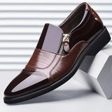 Men Oxford Business Shoes Soft Casual Leather Shoes Breathable Men's Pointy Loafers Flats Zip Shoes Slip-on Driving