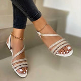 Rhinestones Women's Sandals 2023 Summer Ladies Flats Sandalias Bling Female Shoes Footwear Comfort Slip on