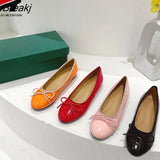 Flat Shoes Women Bow Beanie Shoes Round Toe Egg Roll Shoes Spring Autumn Single Shoes Solid Color Plus Size