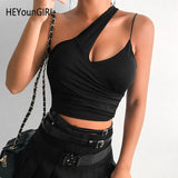 Irregular Halter Tank Top Women Harajuku Backless Cropped Top Ruched Black Cami Tops Tees Ladies Summer Party