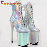 Inch Pole Dance Women Shoes Laser Lace Up Boots Petent Leather Sexy Heels Platform Boots Side Zipper High Heel Super Hot
