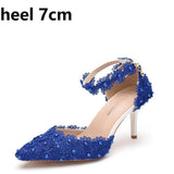 Queen Women Lace High Heels Banquet Wedding Shoes Bridal Sandals Pointed Sweet Wild Single Pumps Large