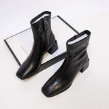 Brand Women black 5cm Block High Heels Ankle Boots 2021 Winter Female Square Toe Chelsea Boots High Quality Short