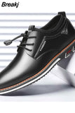 Leather Shoes Men's Lace-up Business Formal Wear Oxford Cloth Solid Color Wedding Office Men's Flat Shoes
