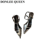 Women Sandals Thin High Heels Ankle Strap Pointed Toe Narrow Band Clip Toe Shoes Fashion Gladiator Sandals Brand 2023