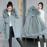 2021 Fashion Long Winter Coat Women Clothing Wool Liner Hooded Parkas Slim With Fur Collar Warm Winter Jacket