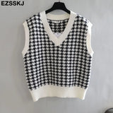 black thick Houndstooth sweater cardigans jacket ladies new women thick sweater coat v-neck cardigan jacket coat