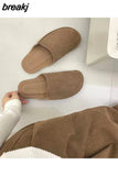 Artifical Suede Leather Mule Slides Women Retro Concise Half Slippers Ladies Comfortable Outdoor Indoor Birken Shoes