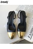 Elegant Mixed Color Slingback Sandals Women Elastic Band Back Strap Heel Pumps Brand Design Shoes Mule Dress Party