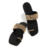 Women Summer Slides Chain Decorative Flip Flops Outdoor Sexy Casual Sandals Female Square Heel Slippers Plus Size