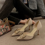 Elegant Thin High Heels Pumps Women 2024 Spring Square Buckle Shallow Mouth Single Shoes Woman Pointed Toe Office