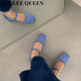 New Spring Summer Shoes Women Flat Heels Square Toe Mary Jane Ballet Flats Rainbow Candy Color Ballerina Soft Casual