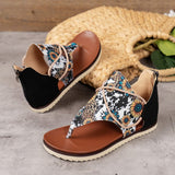 Breakj Size Sandals Women Popular Summer New Clip Toe Print Flat Sandals Women's Back Zipper Women