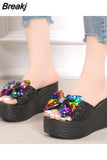 Plus Size 35-43 Slippers Women's Fashion Sequin Bow High Heel Sandals Sexy Platform Shoes Slippers