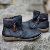 Women's Ankle Boots Round Toe Solid Color Ladies Boots Retro Pu Leather Comfortable Chelsea Boots Women Booties Big Size