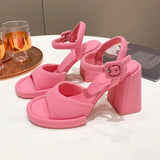 Women Sandals High heel buckle pink sandals 2023 Summer Platform Woman Shoes Sandals Office Lady Cute Elegant High Heeled