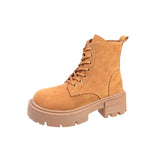 Women Autumn Winter Ankle Boots Classic British Style Leather Lace-up Fashion Short Boots Green Round Toe Botas