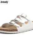 New Summer Women Buckle Cork Slipper 2023 Casual Mixed Color Outside Non-slip Beach Slides