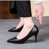 Classic Style Office Work Shoes Sexy Red Sole Stiletto Ladies Pumps Matte Leather High Heels Plus Size 42