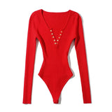 Solid Knitted Bodycon Bodysuits Women Long Sleeve Home Jumpsuit Lady Sheath Sexy Body Suit Spring Combinaison