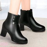 New Fashion Short Boots Women's Side Zipper High Heel Short Tube And Velvet Cotton Boots Warm Women's Leather Boots