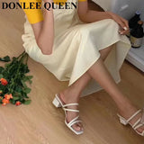 New Summer Slippers Low Heels Slides Female Peep Toe Square Heel Slipper Brand Sandals Women Slipper Big Size 41 Flip
