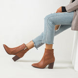 Winter Motorcycle Western Cowboy Boots Women Soft PU leather Short Cossacks High Heels High top Ankle Booties