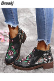New Retro Women's Leather Shoes Fashion Women's Retro Low Heel Women's Zipper Women's Shoes Fashion Boots Zapatos De