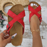 Cross Strap Red Flat Slippers for Women Plus Size 43 Non Slip Cork Sandals Woman 2023 Summer Platform Beach Flip