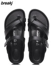 2023 New Summer Unisex Beach Cork Slippers Casual Women Men Nubuck Leather Solid Color Non-slip Flip Flops