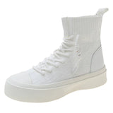 Knitting Platform Ankle Boots Women Spring Autumn Thick Bottom Casual Shoes Women Patchwork Lace Up Short Booties