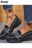 Autumn Breathable Mesh Geometric Wedges Sneakers Slip-On Low Heel Square Toe Lazy Shoes Vulcanized Loafers Zapatos De