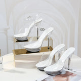 Breakj Hot Style Sexy Super High Heels 13CM Thin Heel Waterproof Platform Sandal Slippers Transparent Crystal Shoes Wedding Shoes